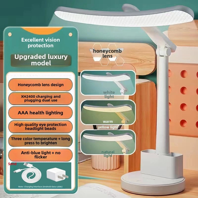 Eye Protection LED Desk Lamp for Study Dormitory Charging Plug-in Dual-use Foldable Bedside Night Light|Desk Lamps