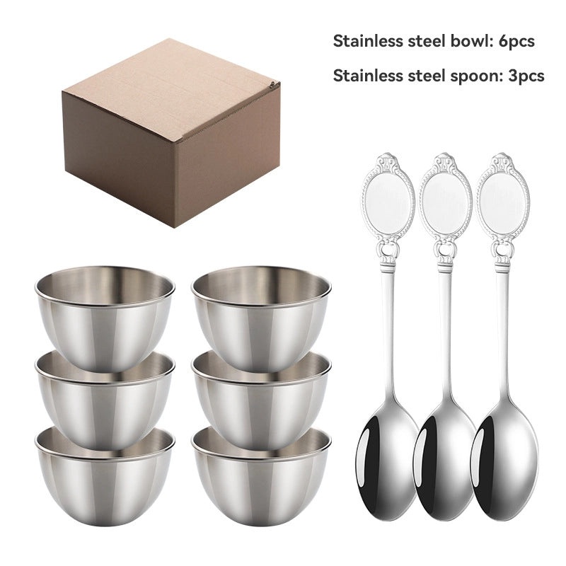 Stainless Steel Small Sauce Bowl Set with Spoon, Golden Dip Dish for Sushi, Jam, and Seasoning | Kitchen & Dining Accessories