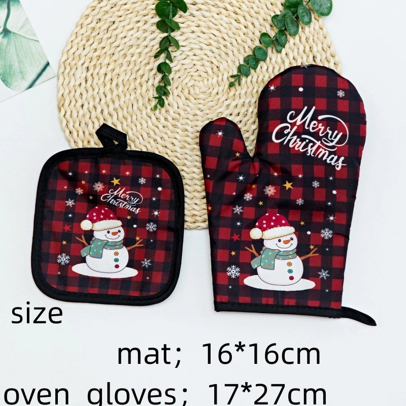 Heat Resistant Polyester Gloves with Modern Santa Claus Design|Christmas Accessories