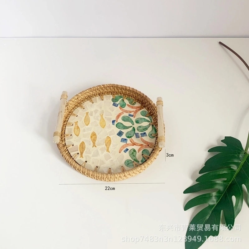 Handwoven Floral Rattan Shell Storage Basket for Casual Home Décor|Home Storage & Organization