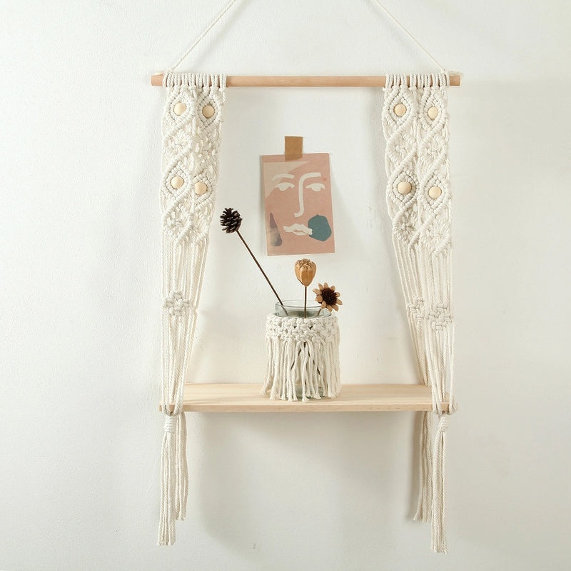 Bohemian Handwoven Cotton Rope Wall Hanging Shelf Storage Rack for Home Decor|Home Decor