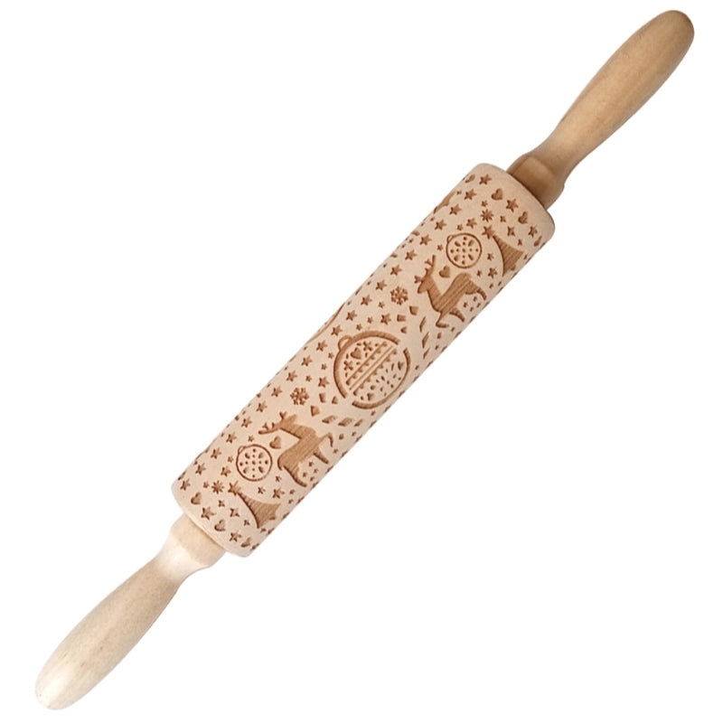 Christmas Elk Cartoon Rolling Pin Ethnic Style Theaceae Muhe | Kitchen Utensils & Baking Tools