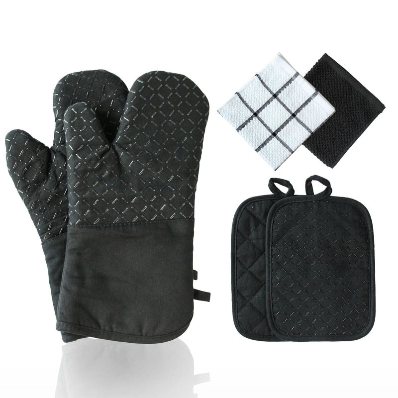 Unisex Non-slip Silicone Cotton Baking Oven Gloves Heat Resistant Check