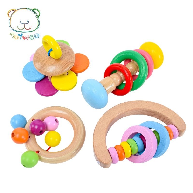 Wooden Hand Rattles Set of 4 Infant Musical Toys Early Learning Baby Toys | Baby & Toddler Toys