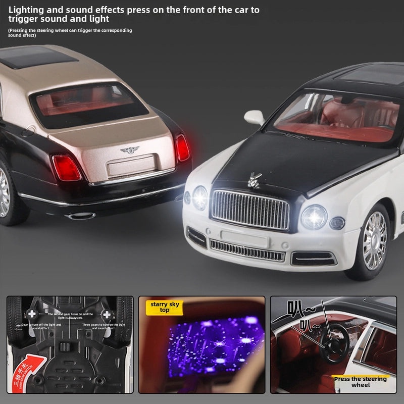 1:24 Scale Alloy Mulsanne Car Model with Sound and Light, Open Top Simulation Toy for Kids|儿童玩具