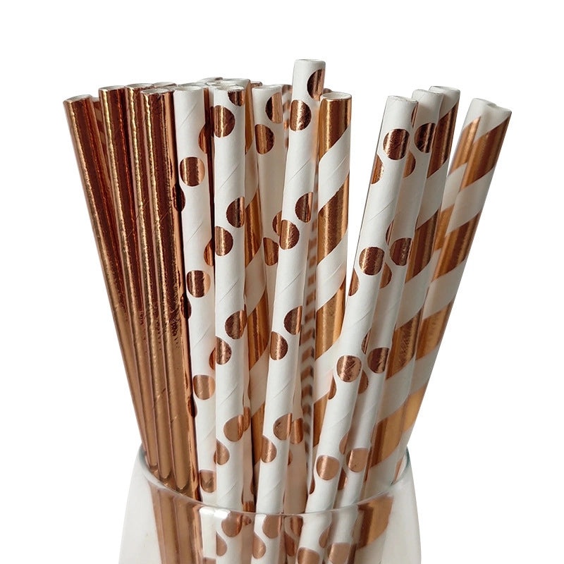 400pcs Rose Gold Paper Straws Disposable Decorative Straws for Parties Pastries Beverages|Party Supplies