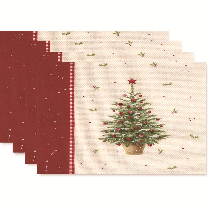 Nordic Christmas Tree Bow Knot Snowflake Linen Cotton Placemat|Home Decor & Tableware