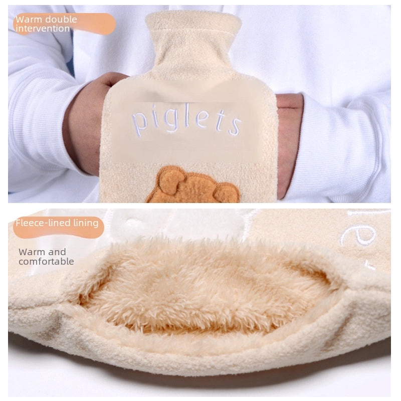 Vintage Plush Rubber Hot Water Bottle Thickened Soft Cover Water Injection Heating Bag Custom Logo Gift|Home & Living