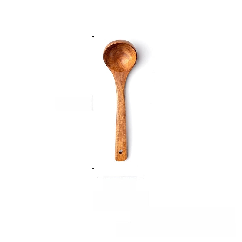 7-piece Teak Wood Kitchen Utensil Set Including Spatula, Soup Spoon & Colander | Kitchenware & Cooking Tools