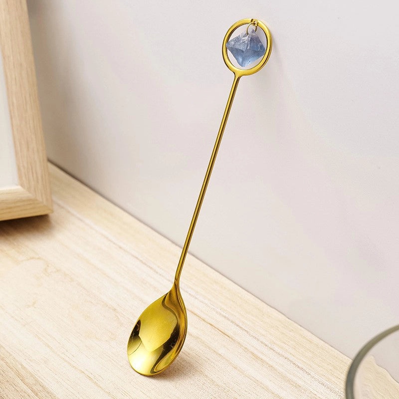 Natural Amethyst Flower Copper Spoon with Long Handle | Home Decor & Kitchen Accessories