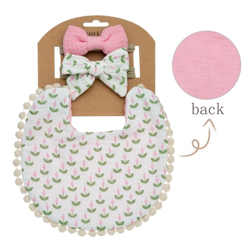 Double-layer Cotton Baby Bib with Bow Headband Set | Baby Accessories
