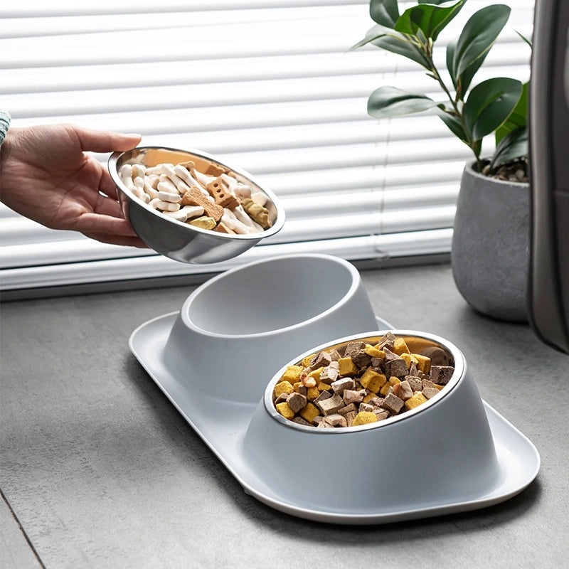 Minimalist Stainless Steel Pet Bowls Solid Color Durable PP Material|Pet Supplies