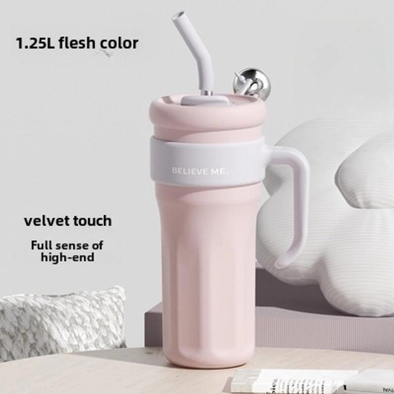 Large Capacity Stainless Steel Straw Water Bottle for Girls with Handle | Drinkware & Water Bottles