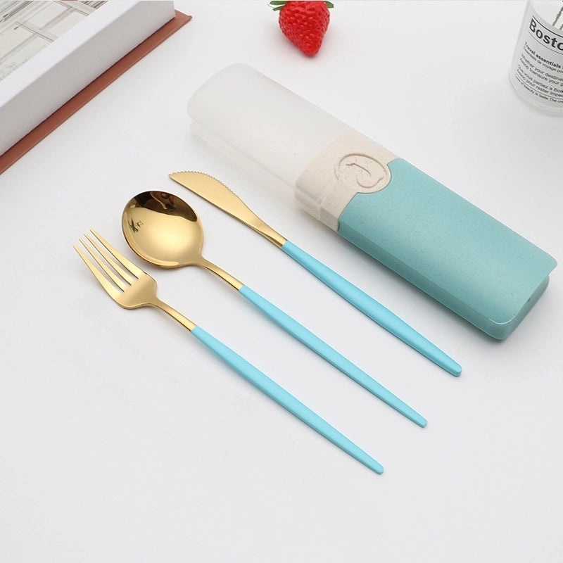 Retro Style Color Block Stainless Steel Fruit Spoon Knife Fork Set|Kitchen & Dining Cutlery Sets