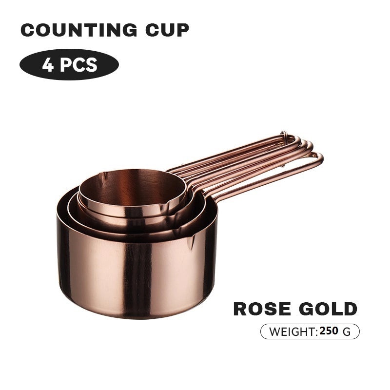 8-Piece Rose Gold Stainless Steel Measuring Cups and Spoons Set with Wire Handles and Scale | Kitchen Measuring Tools