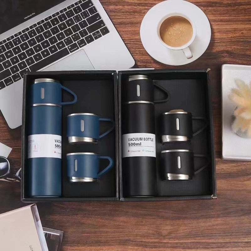 Stainless Steel Thermos Cup Set with 3 Lids in Gift Box | Business Gifts