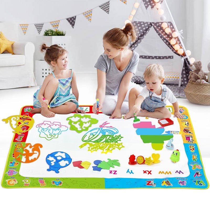 110×80cm Educational Water Canvas Mat for Kids Early Learning Reusable Graffiti Painting Blanket|Early Education Toys