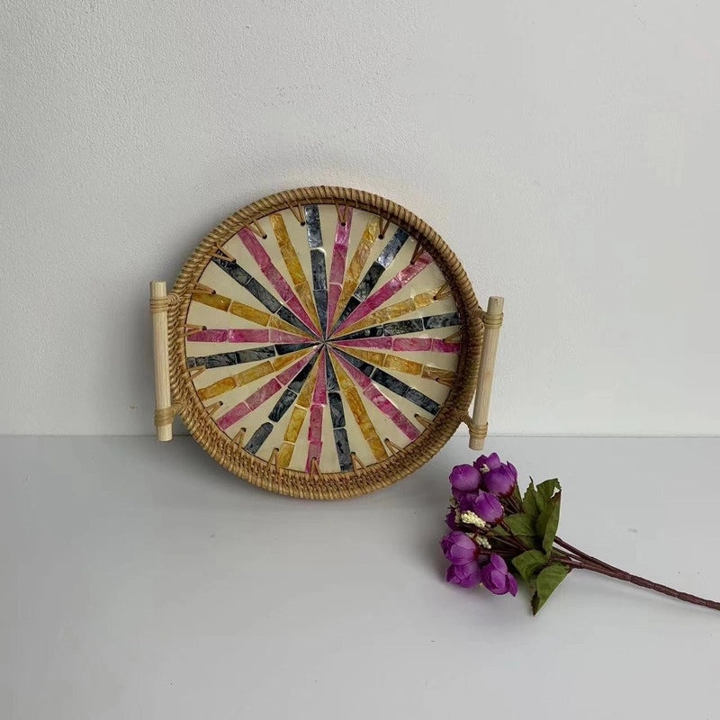 Handwoven Floral Rattan Shell Storage Basket for Casual Home Décor|Home Storage & Organization