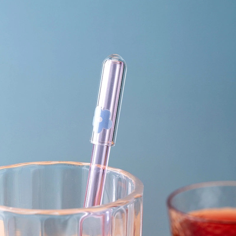 Adorable Animal and Fruit Borosilicate Glass Straw with Decorative Cap | Drinkware Accessories