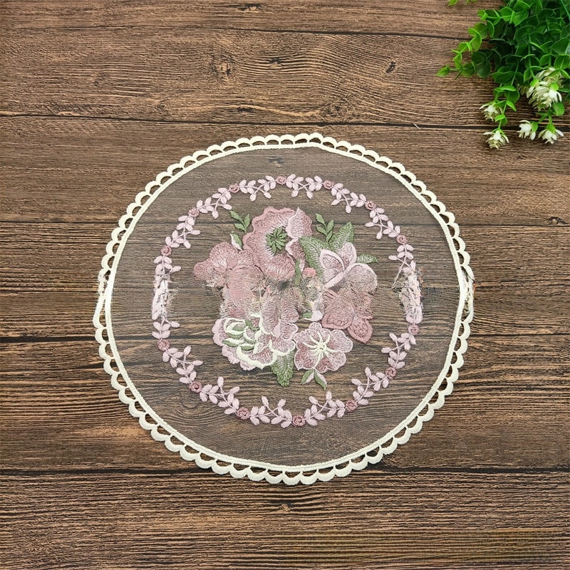 Nordic Round Lace Placemat Embroidered Floral Mesh Mat Home Textile Sofa Cover Photo Background Fabric|Home Decor & Table Linens