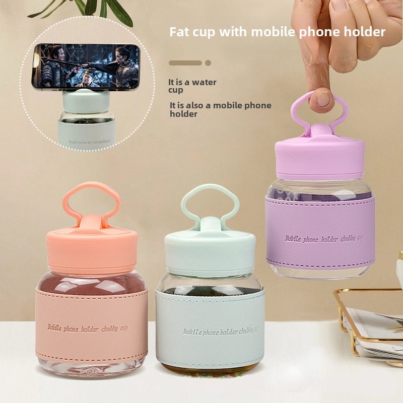 Mini Chubby Glass Cup Phone Holder Portable Milk Water Cup High Color Value | Phone Accessories