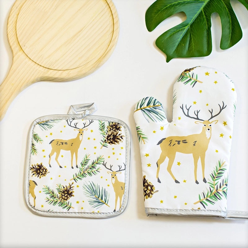 Heat Resistant Polyester Gloves with Modern Santa Claus Design|Christmas Accessories