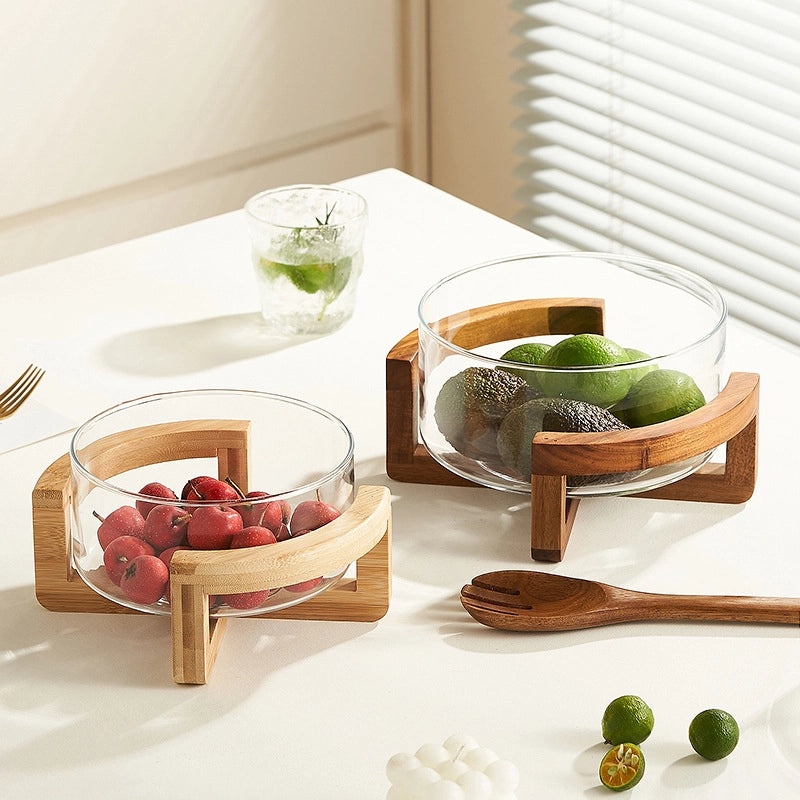 Wooden Glass Fruit Plate with Single Fruit Fork | Kitchen & Dining Accessories