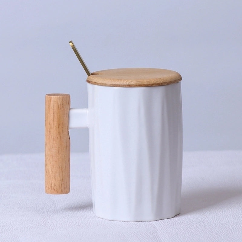 Matte Ceramic Mug with Solid Color and Wooden Handle | Home & Kitchen Drinkware
