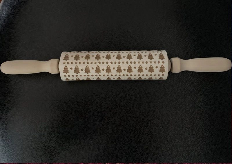 Holiday Wooden Baking Rolling Pin Christmas Tree Elk Snowflake Pattern