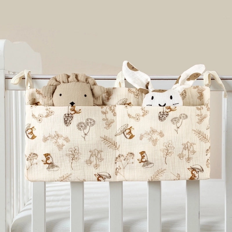 Pure Cotton Baby Bed Organizer with Double Pockets|Baby Storage & Diaper Bags