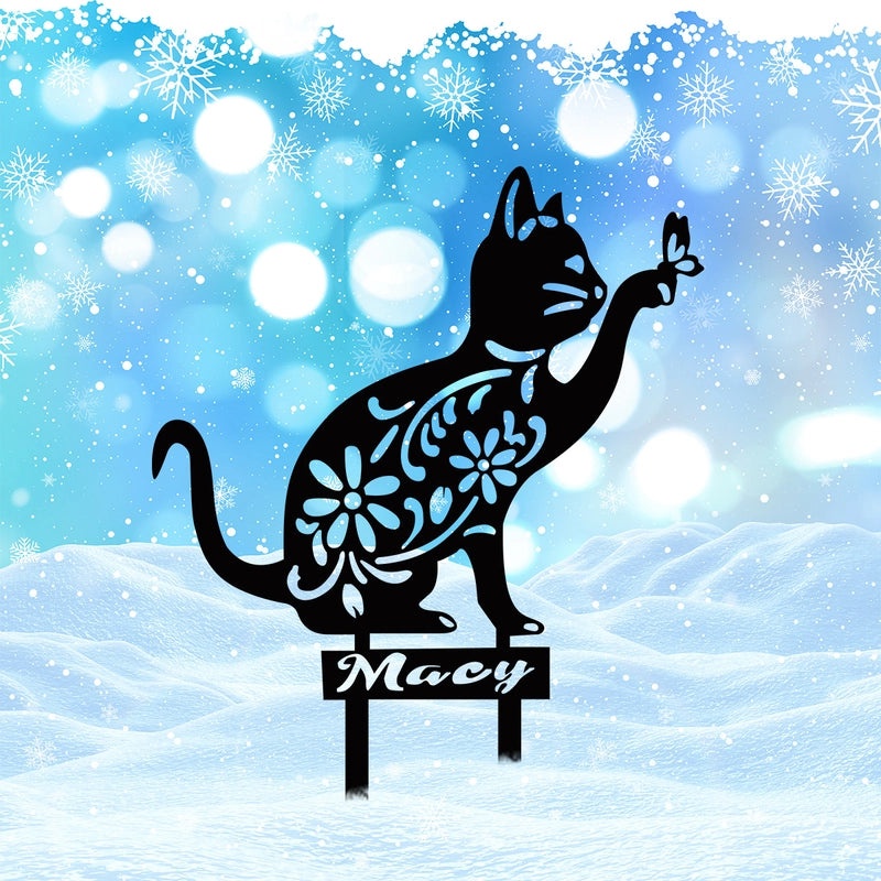 Metal Kitten Garden Stake Outdoor Yard Decoration Plug-in | Garden Ornaments