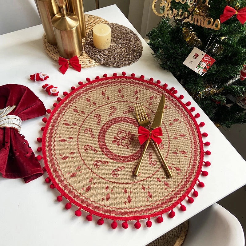 Elegant Christmas Floral Cotton Linen Placemat Single Piece|Home Decor & Tableware