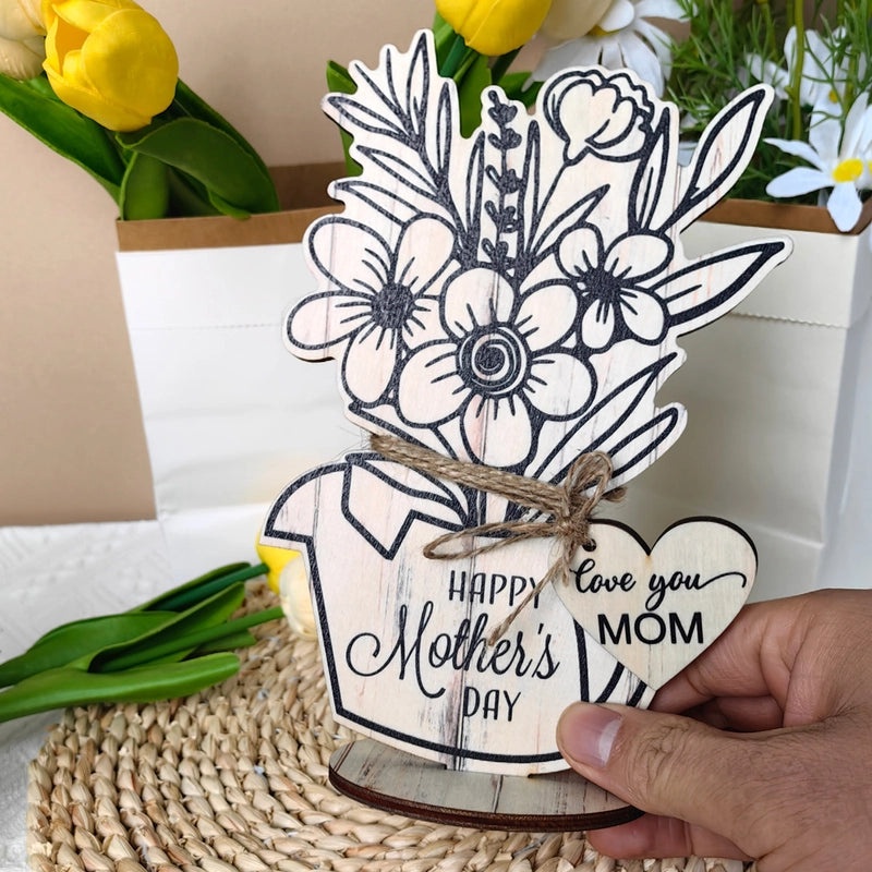 Mother's Day Elegant Floral Wooden Letter Ornament Casual Artificial Decoration | Home Decor Accessories