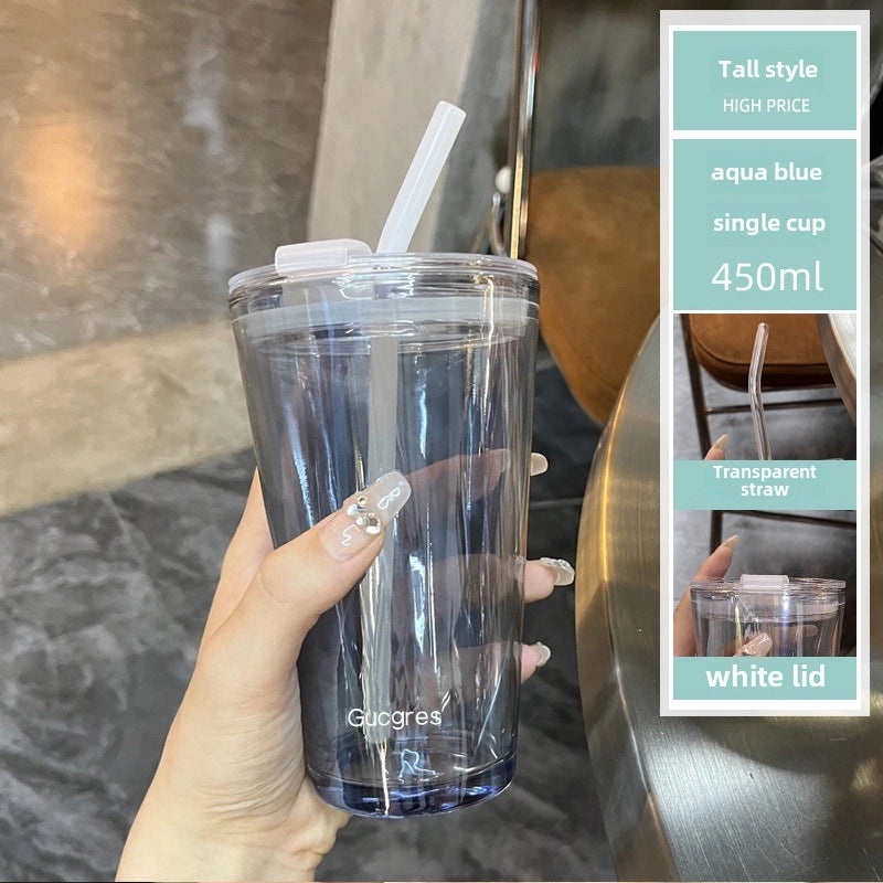 Northern Lights Glass Straw Cup Portable Household Student Drinkware Trendy Couple Small High-Value Cup|Kitchen & Dining