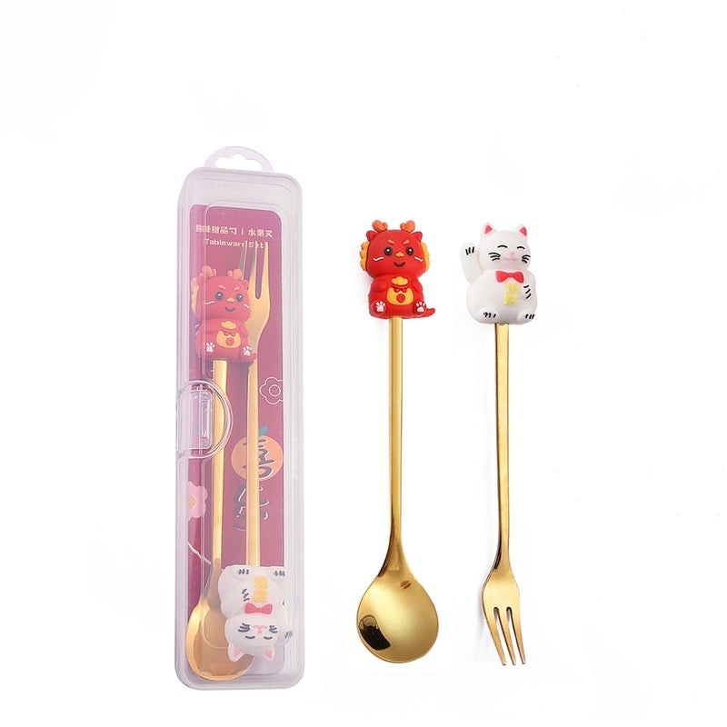 Festive Animal Santa Claus Stainless Steel Cutlery Set 2 Pieces|Kitchen & Dining Tableware
