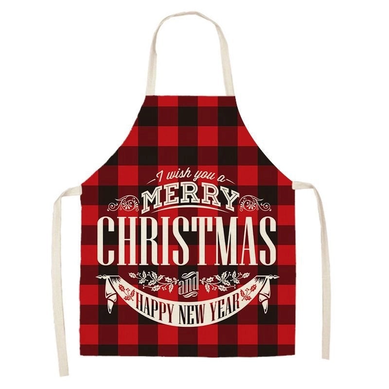 Christmas Santa Claus Stripe Snowflake Linen Apron Holiday Kitchen Accessory|Kitchen & Dining