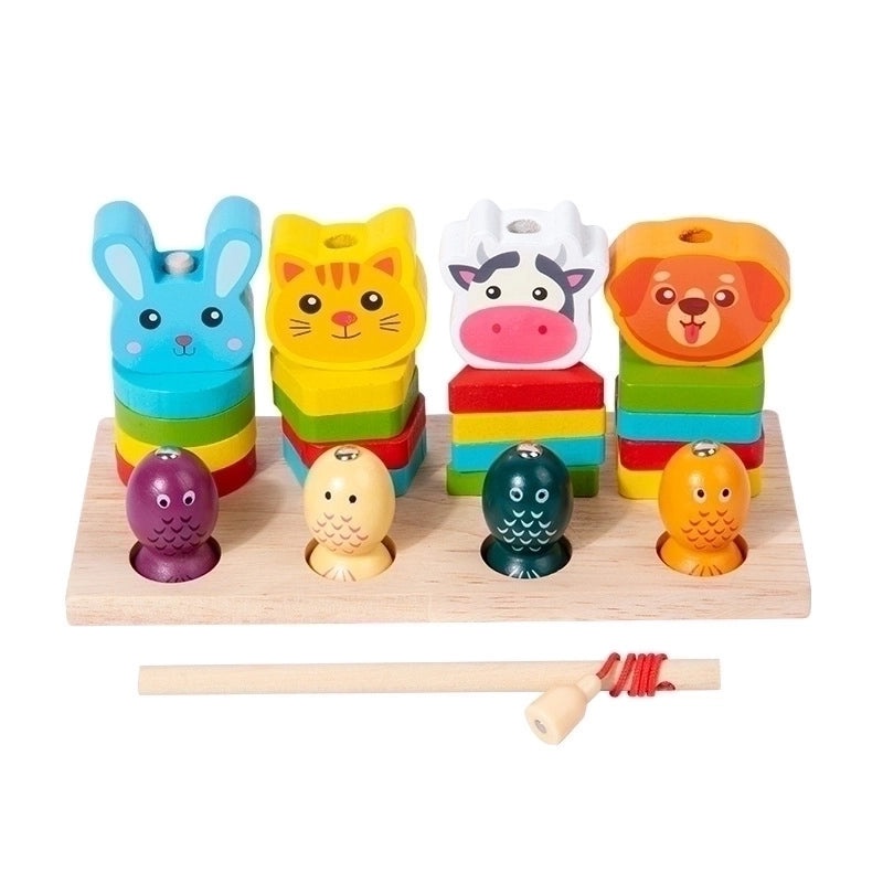 Wooden Animal Building Blocks Set Rabbit Cow Cat | Educational Toys & Building Sets