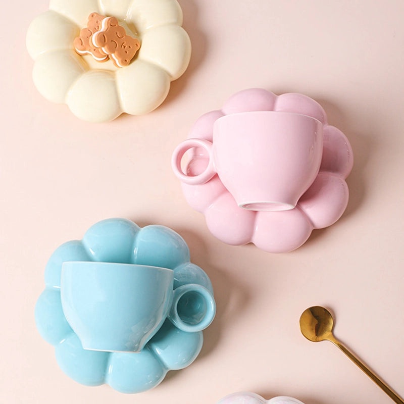 Cute Nordic Macaron Ceramic Coffee Cup and Saucer Set|Home & Kitchen Tableware