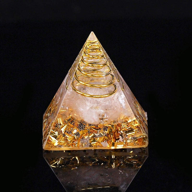 Natural Crystal Chakra Pyramid Ornament with Gravel - Office Desk Decoration | Home Decor