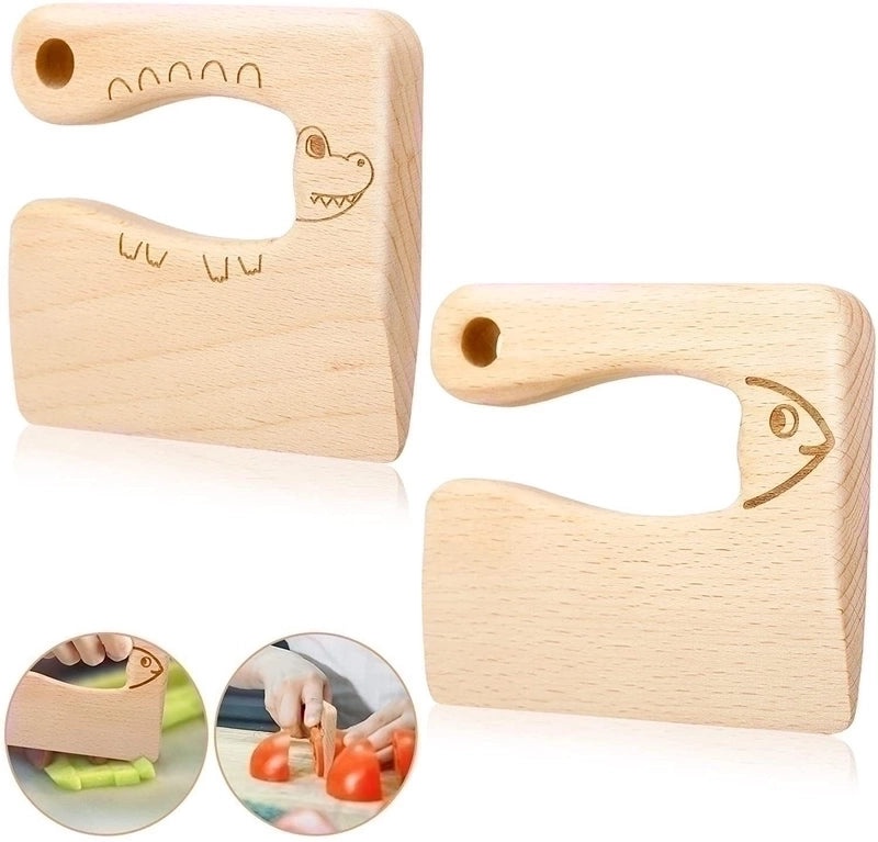 Adorable Bear and Fish Wooden Knife for Kids' Play Kitchen | Kids' Kitchen Toys