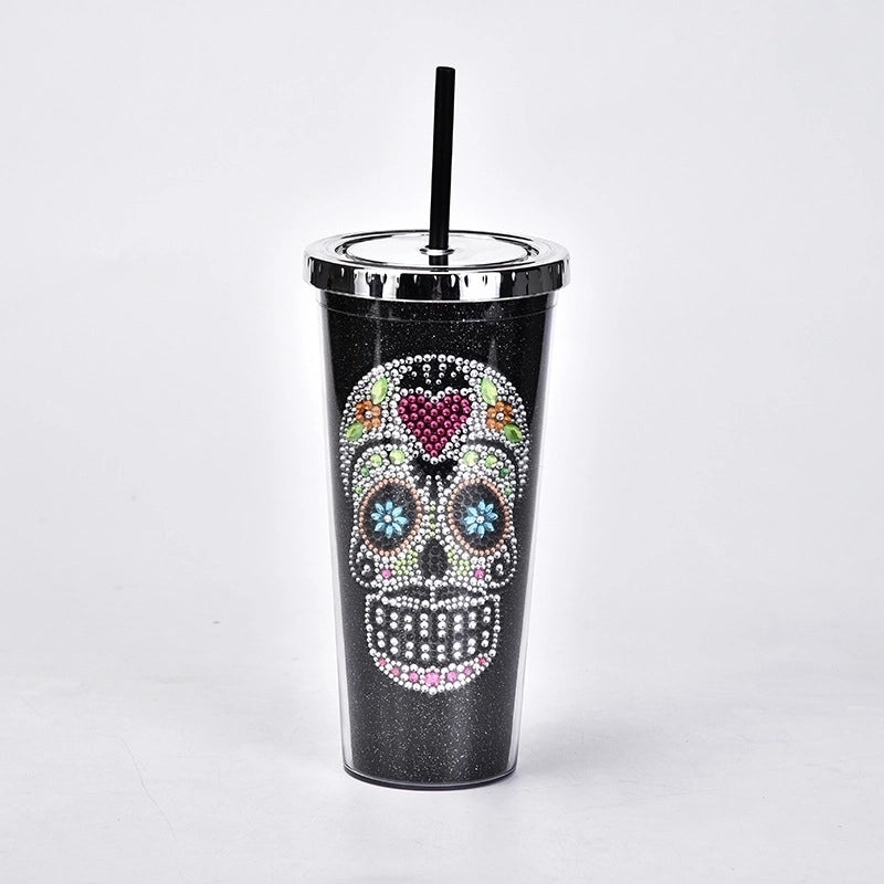 Creative Double-layer Plastic Straw Cup with Halloween Skull Design Large Capacity Drinkware|Halloween Drinkware