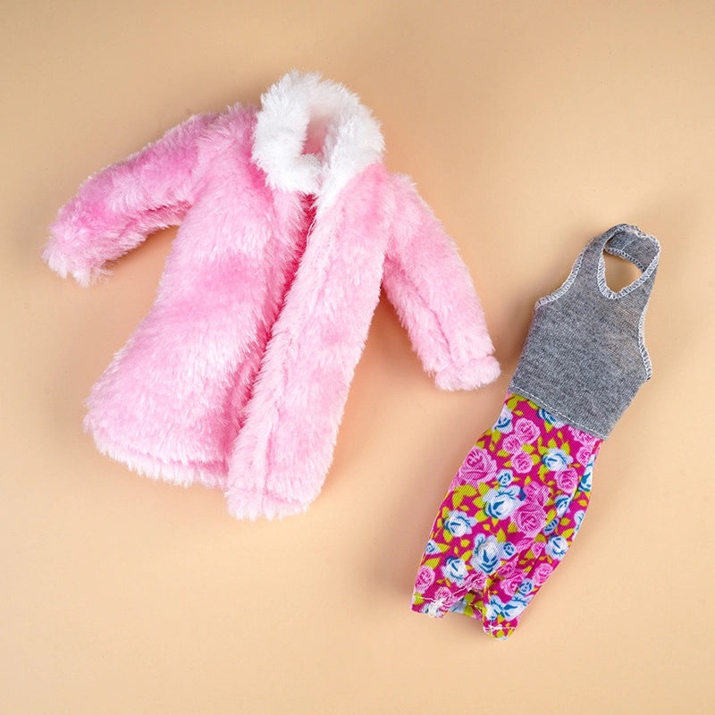 Winter Plush Vest Jacket and Skirt Set for 30CM 11 Inch Baby Doll | Doll Clothing