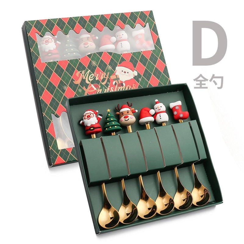 Christmas Holiday Stainless Steel Tableware with Cute Santa Tree Star Design PVC Handle | Kitchen & Dining