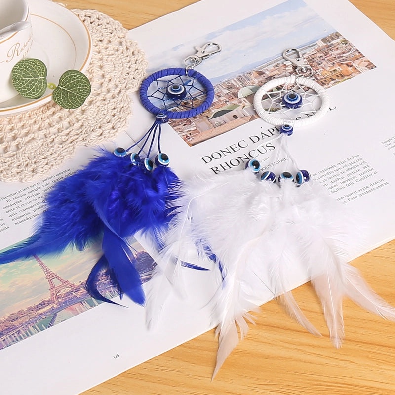 Bohemian Dream Catcher Keychain with Feather and Evil Eye Charm|Accessories & Keychains