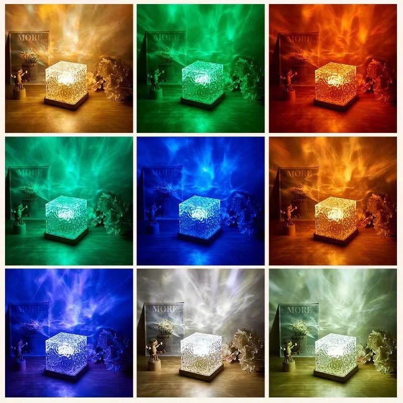 Rotating Water Pattern Night Light Imitation Log Flame Lamp Dynamic Light and Shadow Atmosphere|Home Decor Lighting