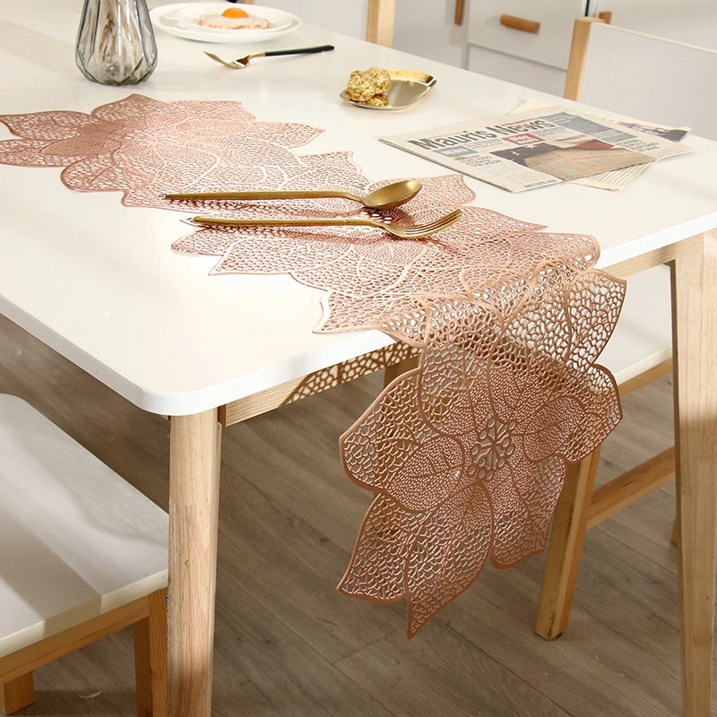 Nordic Creative PVC Table Runner with Irregular Flower Hollow Design | Home Decor Table Linen