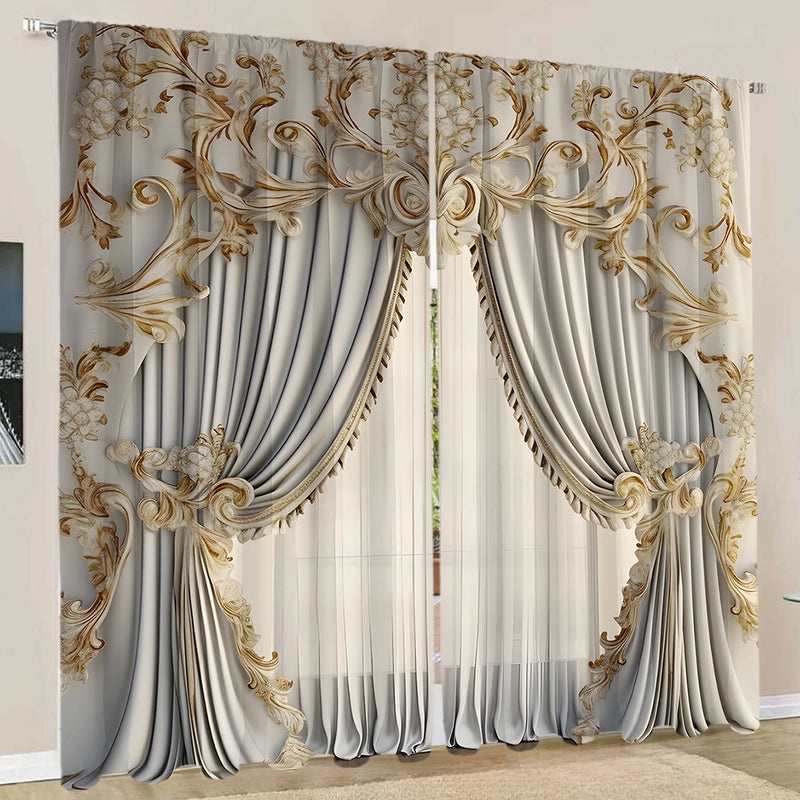 2PCS Floral Pattern 3D Digital Print Curtains | Home Decor Curtains