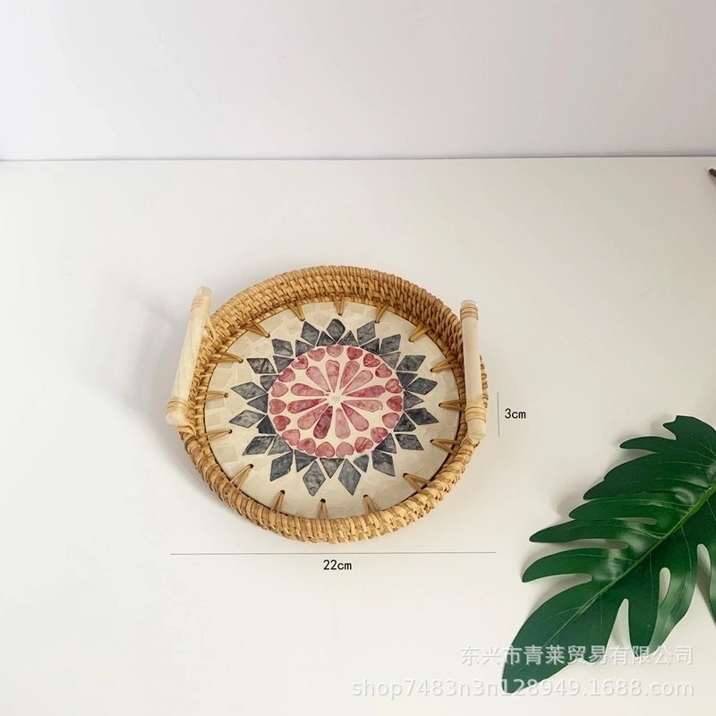 Handwoven Floral Rattan Shell Storage Basket for Casual Home Décor|Home Storage & Organization