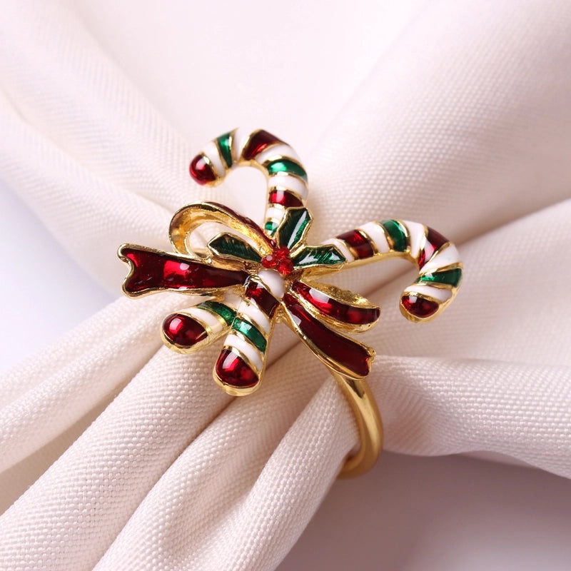 Festive Christmas Tree and Santa Claus Alloy Napkin Rings Set of 6 | Holiday Table Decor