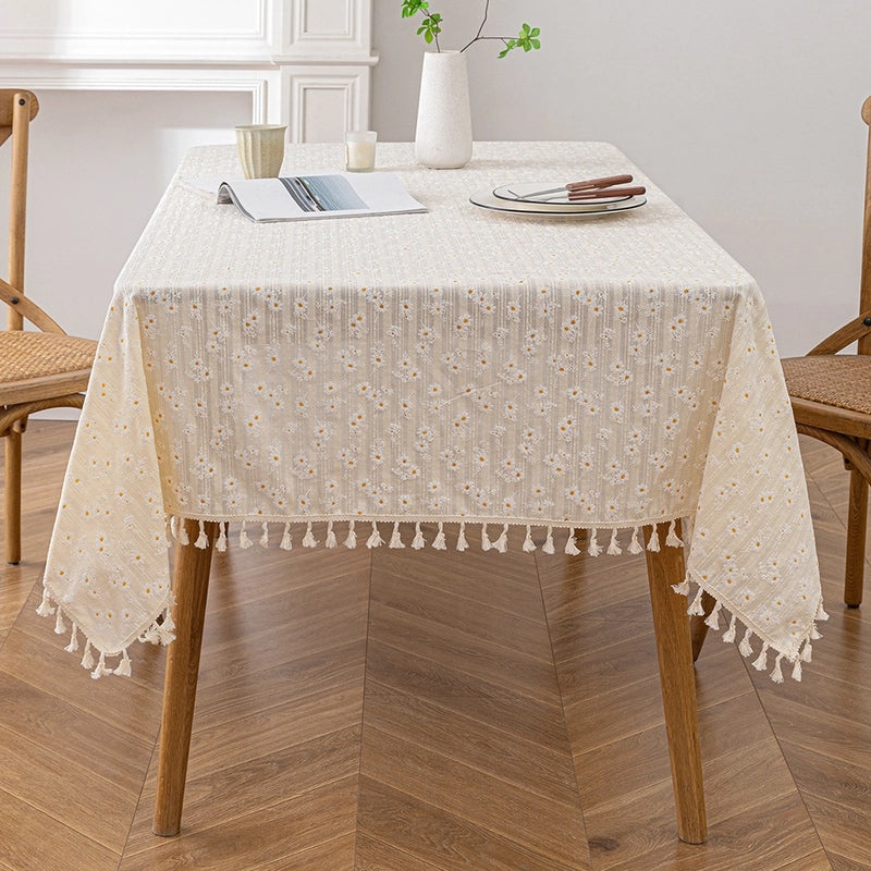 Fresh Daisy Floral Cotton Linen Tablecloth for Coffee and Dining Tables|Home Decor Table Linens